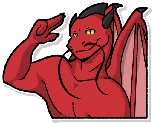 A red dragon saluting the viewer.